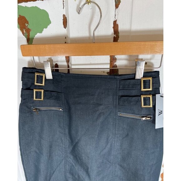NWT VTG Worthington Womens Size 6 Charcoal Denim Pencil Skirt Side Belt Zippers - Picture 7 of 14